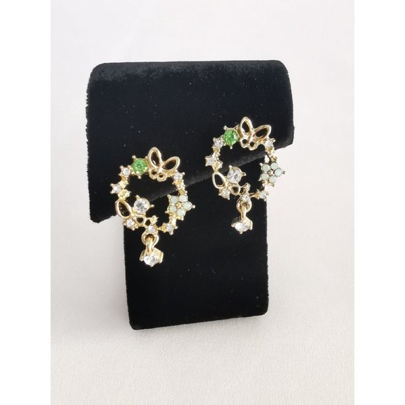 Brand New 14K Gold Plated Butterfly Flower Crystal Earrngs - Picture 6 of 8